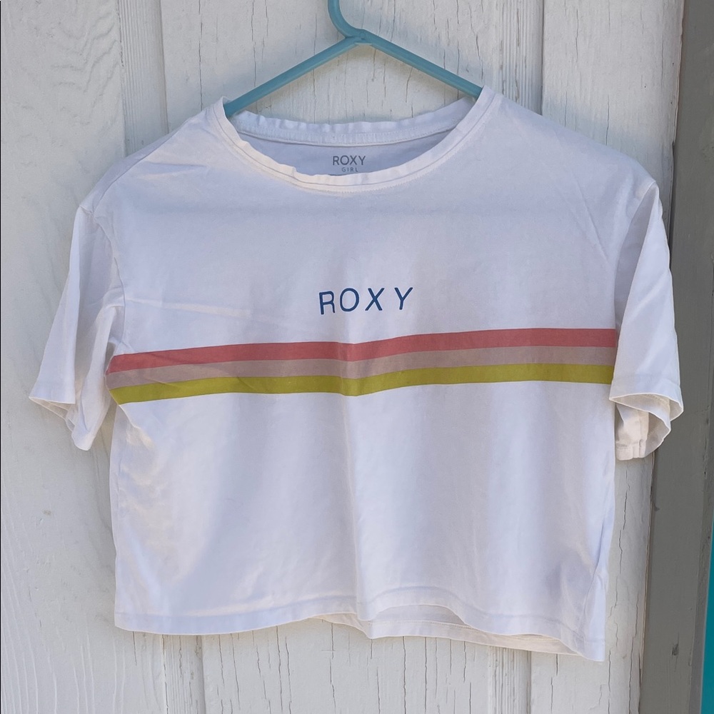 🏄🏼‍♀️ Girls XL Roxy White Tee with Pink and Yellow Stripes